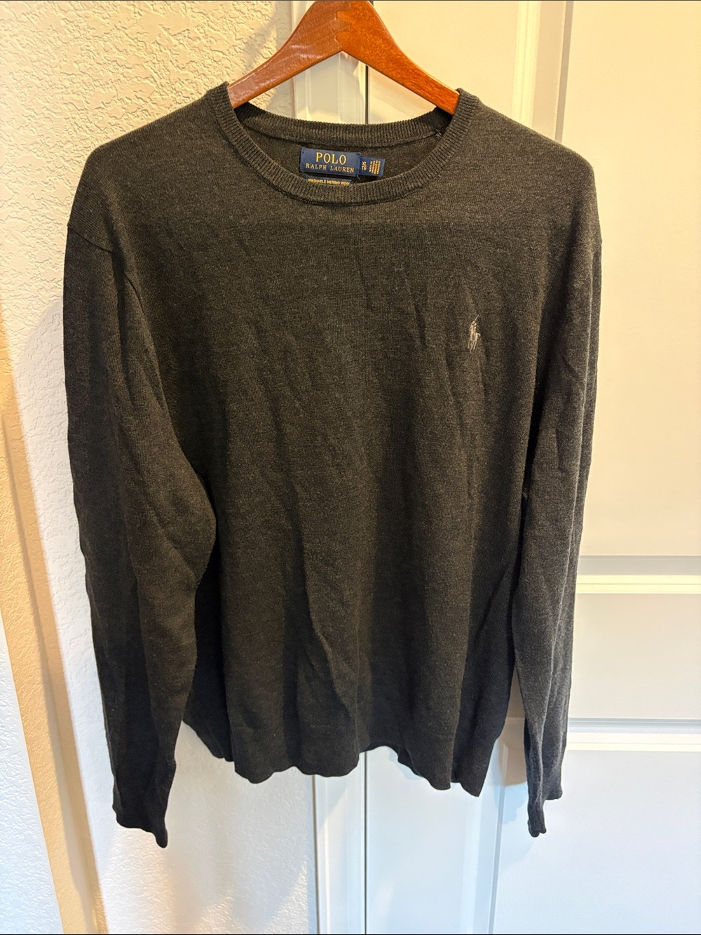 Polo by Ralph Lauren Merino Wool Charcoal Crewneck Sweater